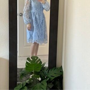 Kids Light Blue Lace Dress with Long Sleeves